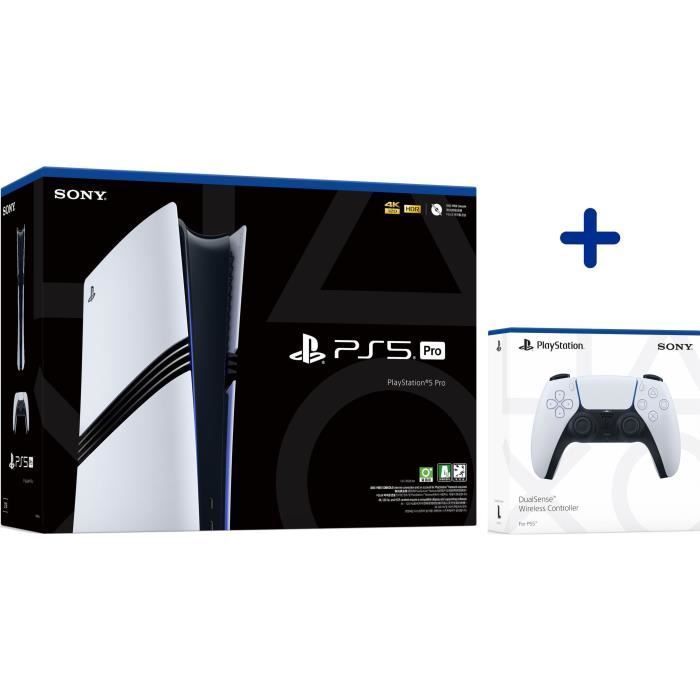 Pack PS5 Pro : Console PlayStation 5 Pro + Manette sans fil DualSense™ - Blanche I PS5 et PC