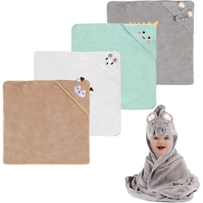 Set of 4 Baby Bath Capes with Hood, Ultra-Absorbent Towel for Infants and Children, Quick Drying