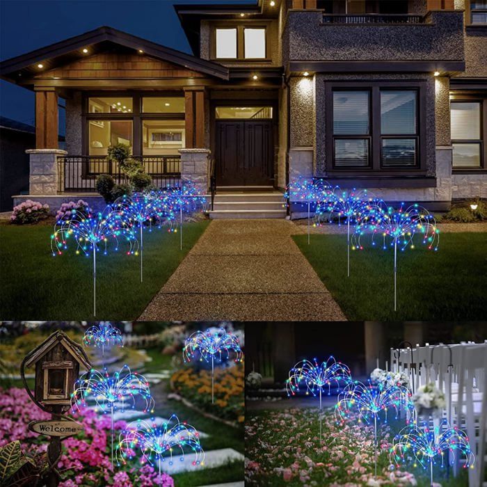 Juego de 3 luces solares para jardín con control remoto, 8 modos, 120 LED, iluminación exterior.