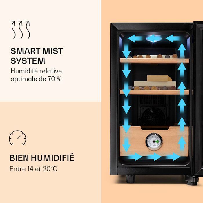 Humidor para puros - Klarstein El Presidente 23 - 45W - Pantalla táctil - Madera de haya - 23L - LED - Negro