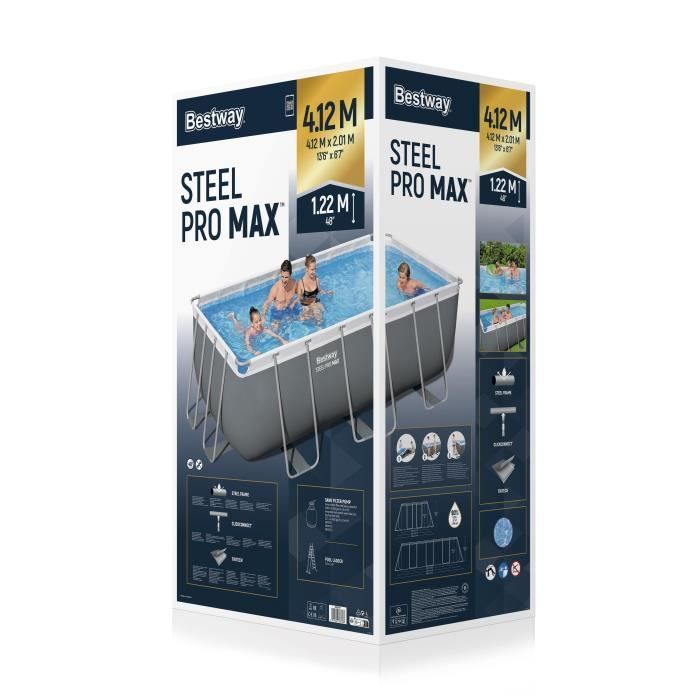 Kit piscina tubolare fuori terra BESTWAY - Steel Pro Max™ - 412 x 201 x 122 cm - Rettangolare (filtro a sabbia, scaletta)