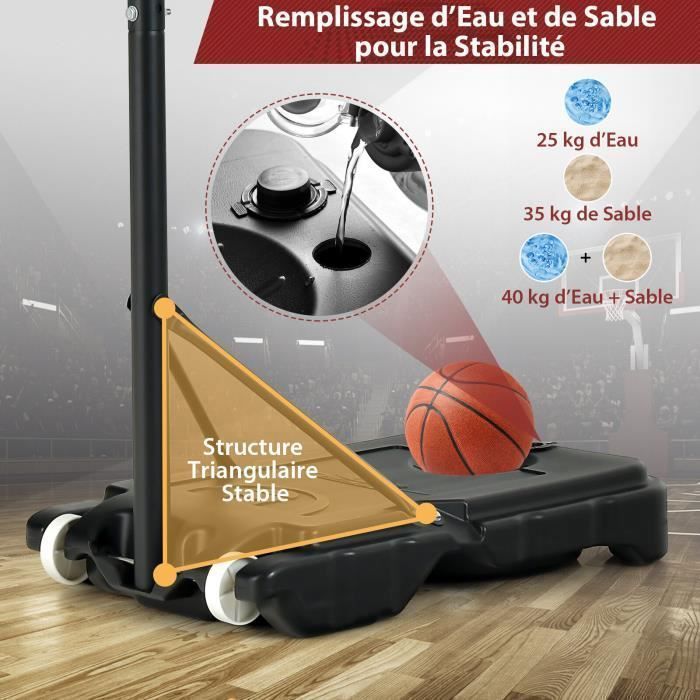 Aro de baloncesto independiente COSTWAY con ruedas - Altura ajustable de 90 a 210 cm - Tablero de PE - Rellenable con agua o arena - Para mayores de 3 años - Rojo