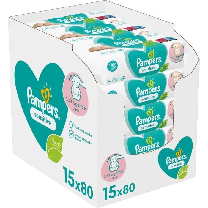Toallitas húmedas para bebé PAMPERS SENSITIVE - Paquete de 15 x 80 toallitas - 1200 toallitas