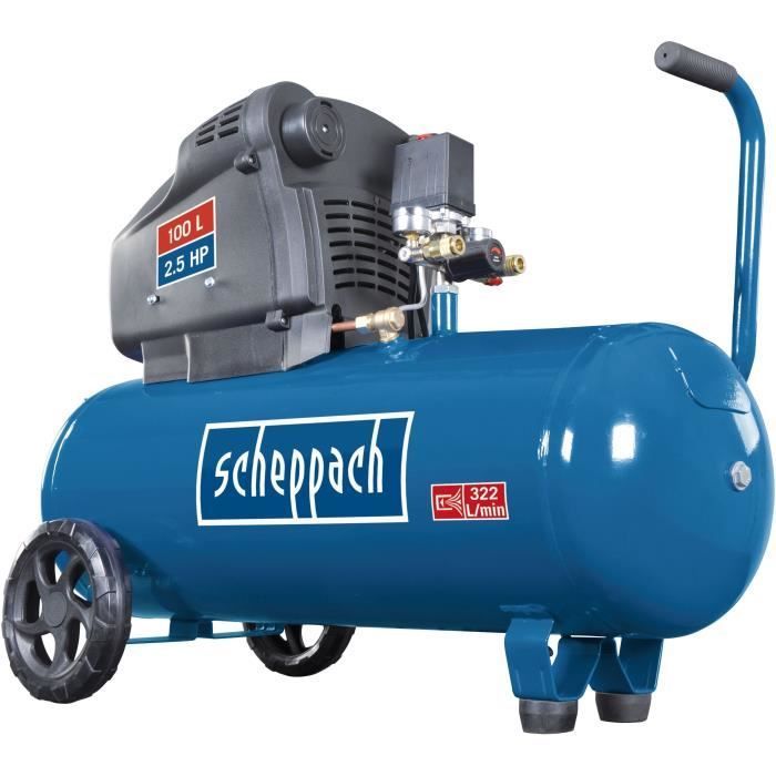 Compresor de aire horizontal bicilíndrico Scheppach HC105DC - 100 L - 2200 W - 10 bar - 2,5 CV
