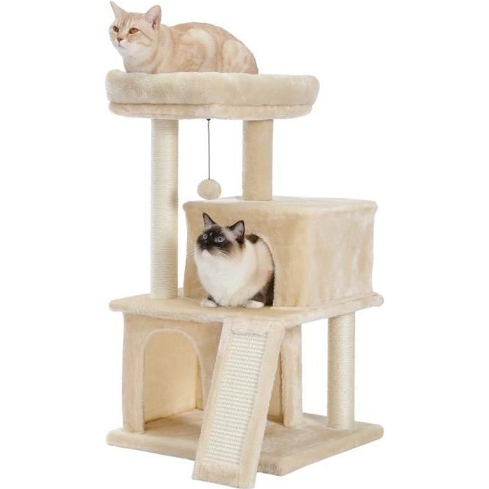 PAWZ Road Katzenbaum, 86 cm, mit herausnehmbarem, geräumigem Kissen, Kratzbaum mit austauschbarem Hängebommel, Beige