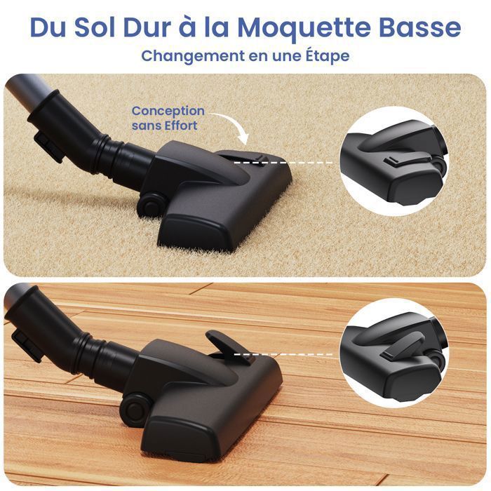 Aspiradora de mano con cable VersLife C8PRO 3 en 1, 600 W/30 kPa, 0,9 L, cable de 5 m de largo, botón de pie para cambiar al modo alfombra.