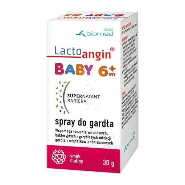 Lactoangin Baby, Spray do gardła dla dzieci powyżej 6. miesiąca życia, Smak malinowy