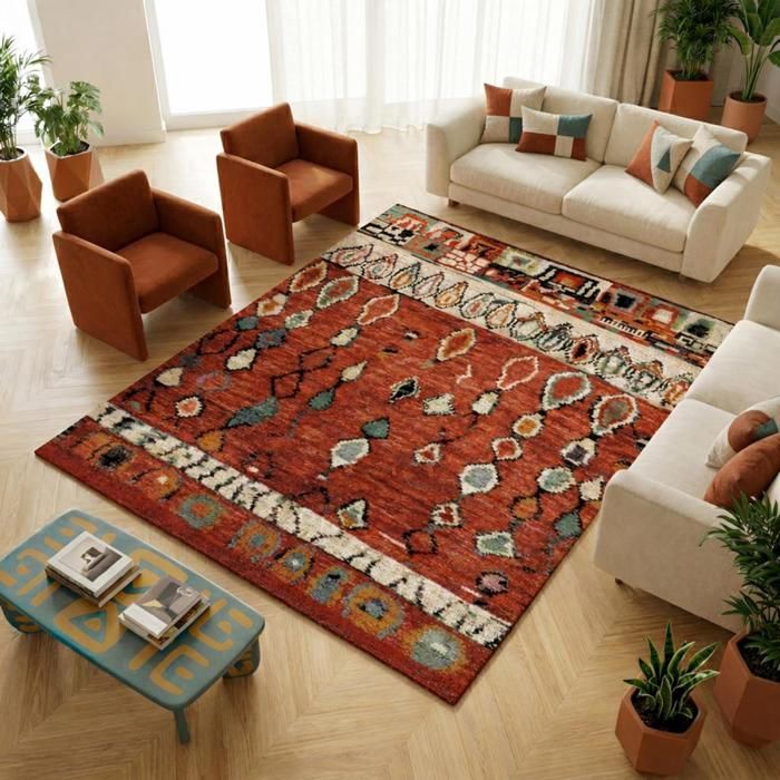 Tapis berbère 200x290 tissé motifs tribaux LYN8 MOROCO rouge