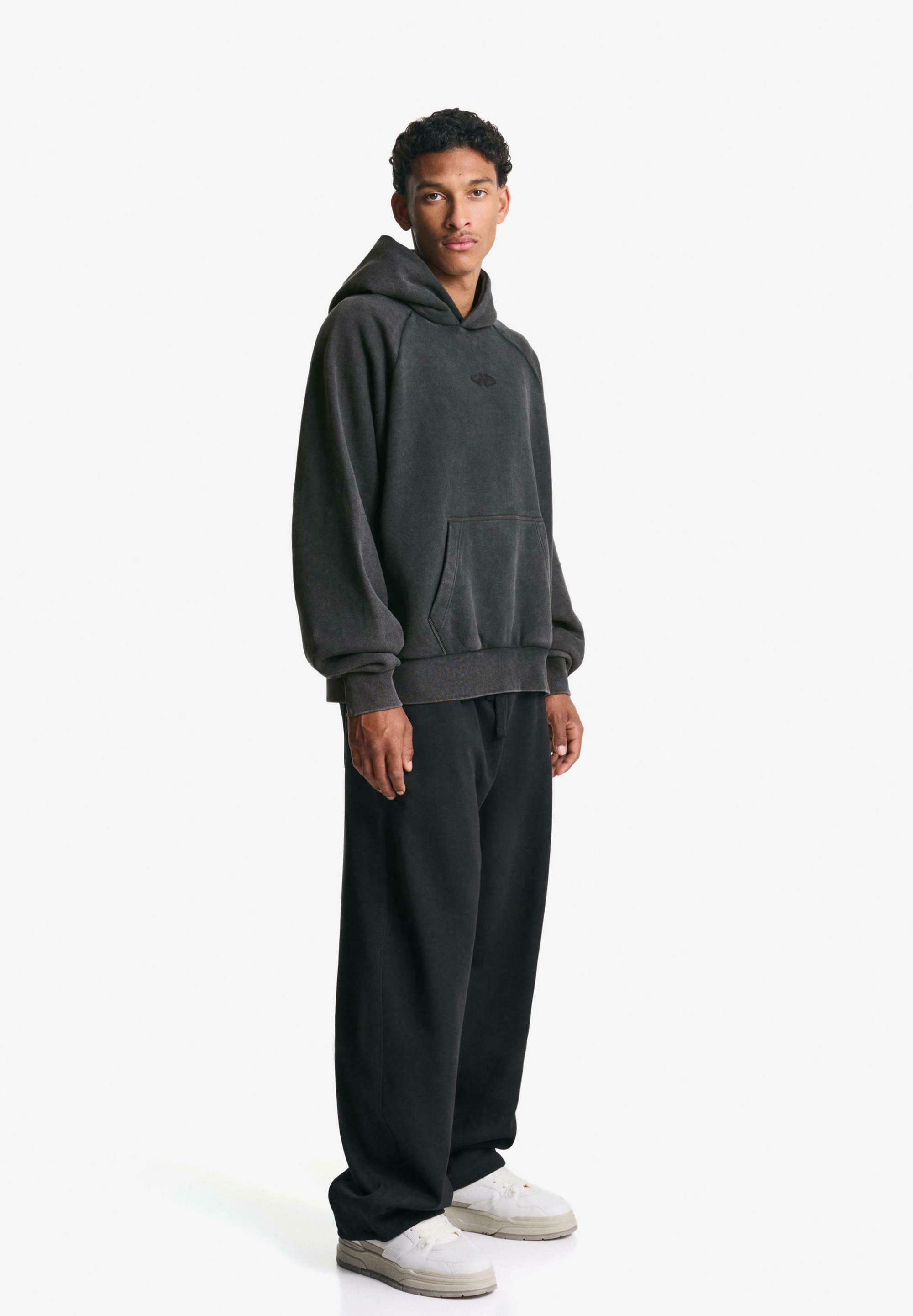 Bershka BOXY - Felpa con cappuccio - grigio scuro screziato