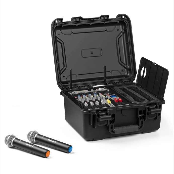 Complete PA System Package with Mixer, 2 Passive Speakers, UHF Microphones, Cables - 1600 Watts, Speaker Stands (110 to 175 cm)
