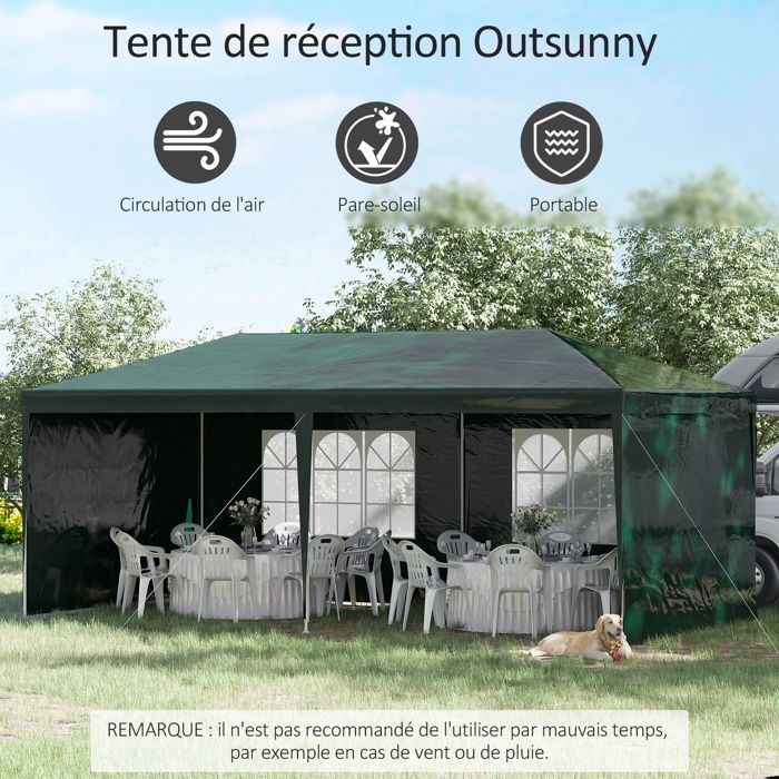 Garden gazebo, party tent with windows and removable side panels, for parties and weddings, 6 x 3 m Green