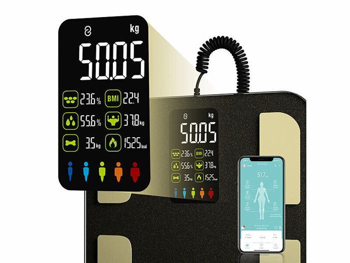 Körperanalysewaage – Newgen Medicals – Wiederaufladbar – Bluetooth – Bis 180 kg – Farb-LED-Display