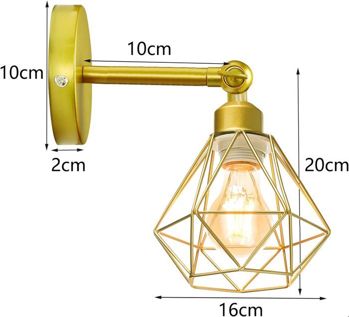 SNOGOLD 2-Pack Vintage Industriële Binnenwandlampen, E27 Metalen Armatuur, Retro Verstelbare Verlichting 180°, Goud