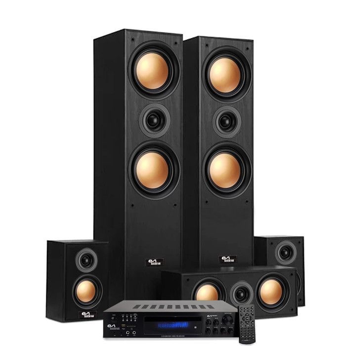 Sistema de Home Cinema 5.1 - Evidence Acoustics EA950-PG - 5 Caixas Acústicas de Cobre, 850W, Amplificadas, USB, Bluetooth, Rádio FM - 2 Microfones de Karaokê