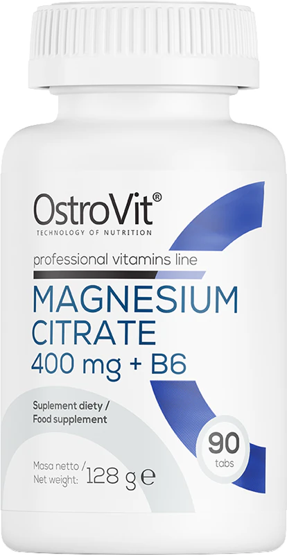 OstroVit Citrato de Magnésio 400 mg + B6, suplemento alimentar para auxiliar no sono e na regeneração.