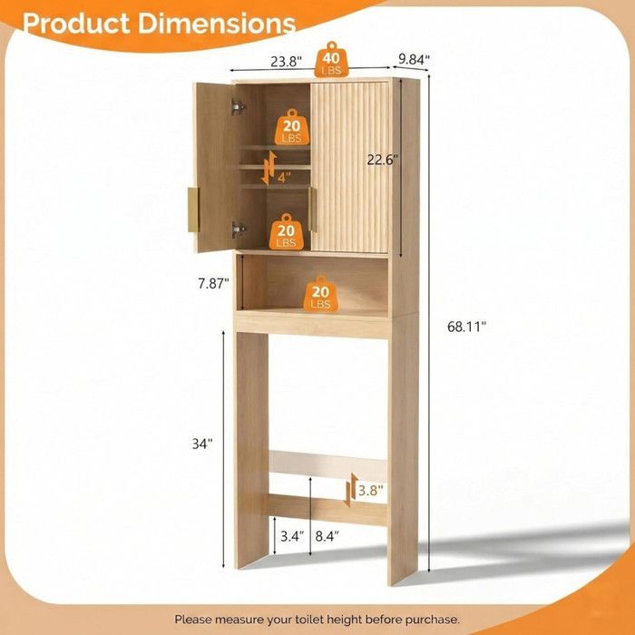 Meuble Machine à Laver ALIGHTUP - Armoire de Rangement pour WC/Buanderie - 60,5x25x173 cm - Chêne
