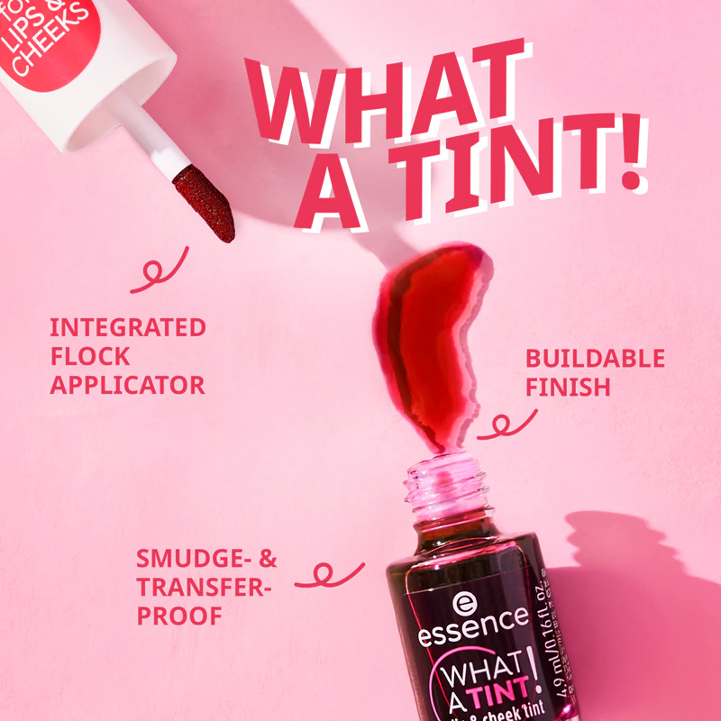 essence WHAT A TINT! blush líquido e gloss labial