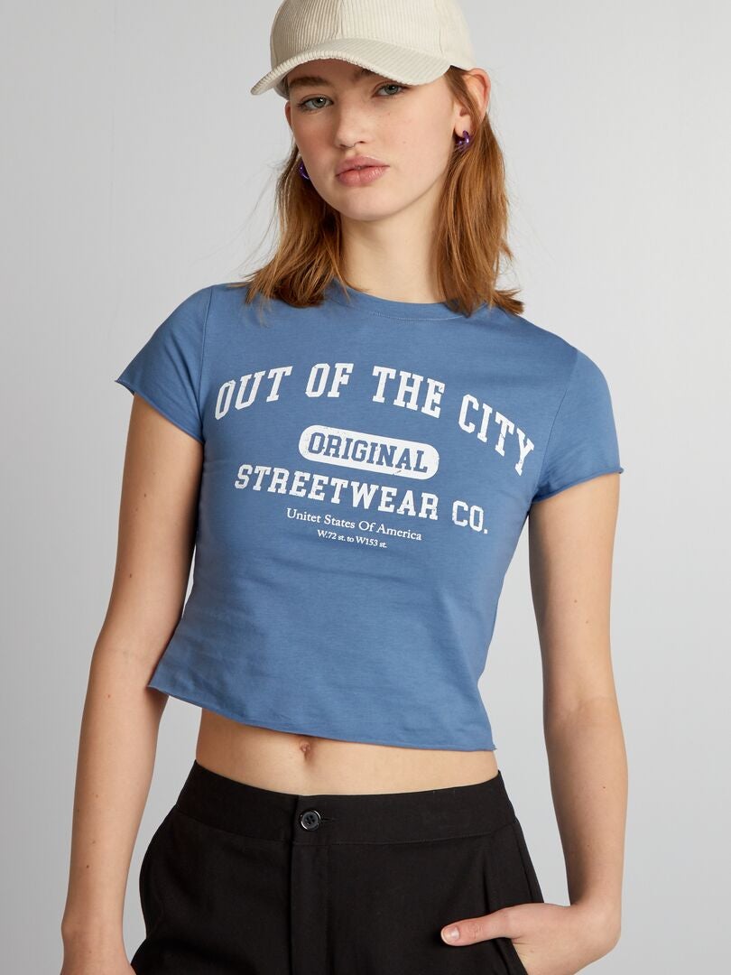 Jersey crop top met ronde hals - BLAUW