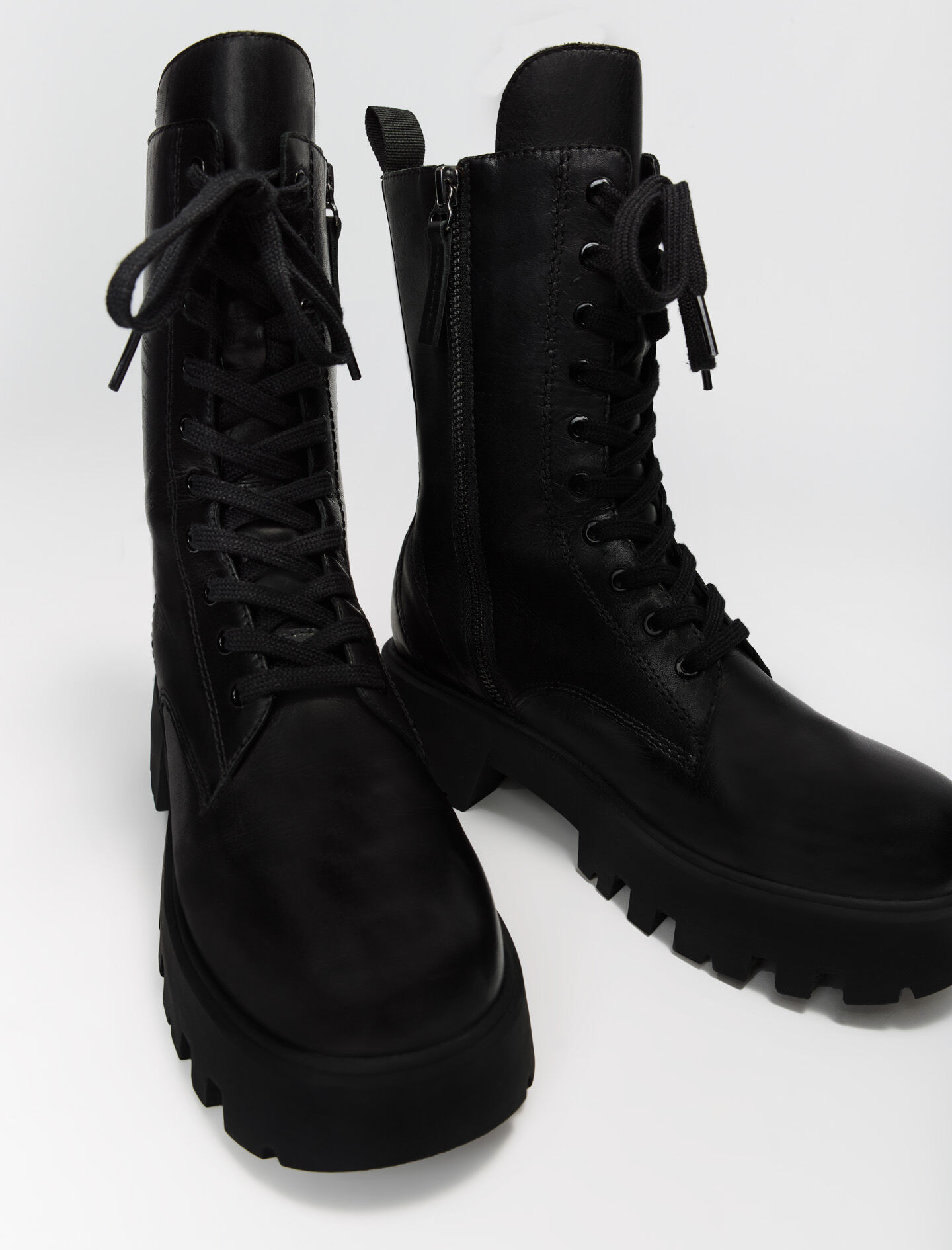 Ghete din piele în stil militar - Negre