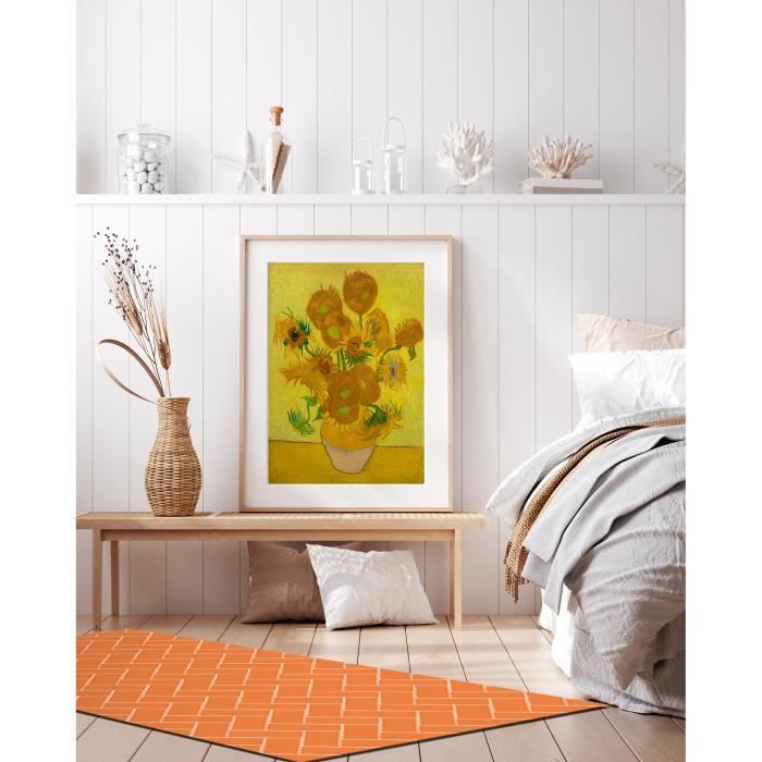 Tapis Vinyle Panorama Mosaïque de Briques Oranges 200x250 cm - Tapis pour Cuisine, Bureau et Salon en PVC