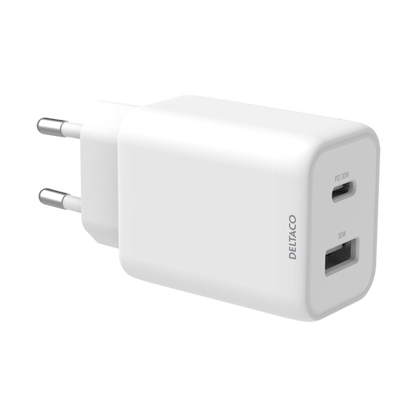 Διπλός προσαρμογέας φόρτισης με USB-A και USB-C PD, λευκό