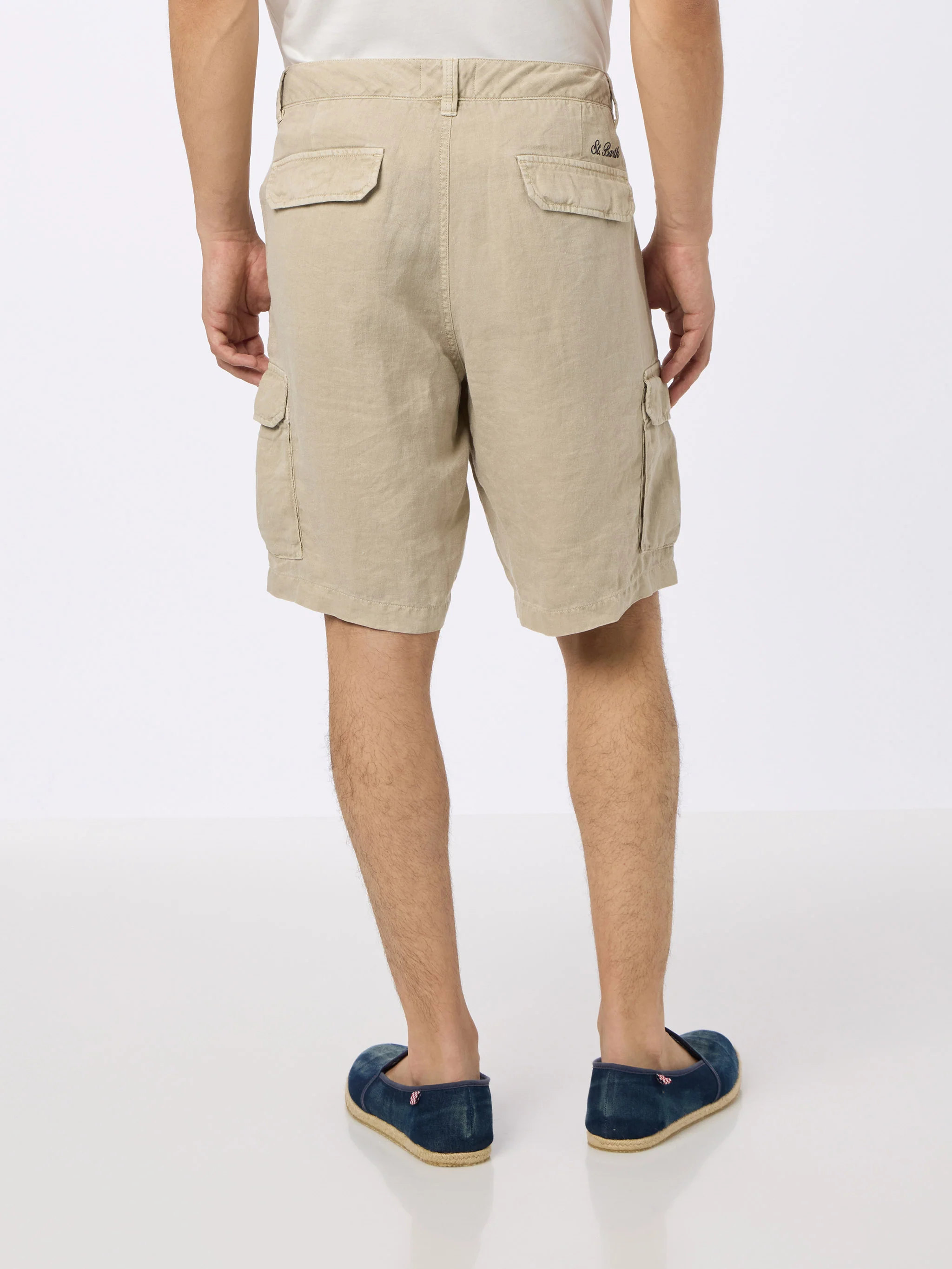Herenbermudashort van beige linnen Rodi