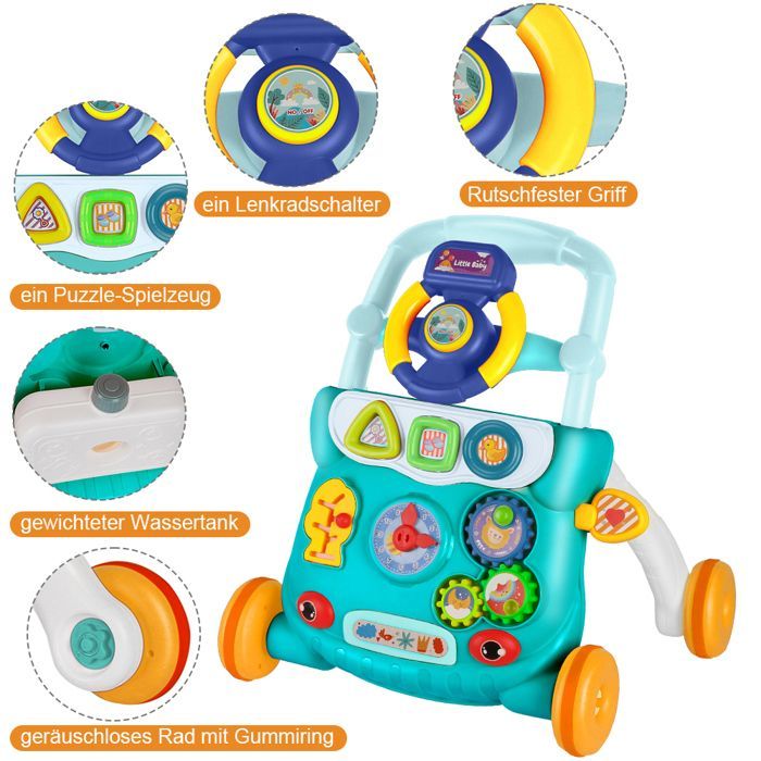 Andador parlante SUPFINE para bebés, andador plegable, juguete de empuje 2 en 1 para bebés con música - 40 * 32 * 40,5 cm - Verde