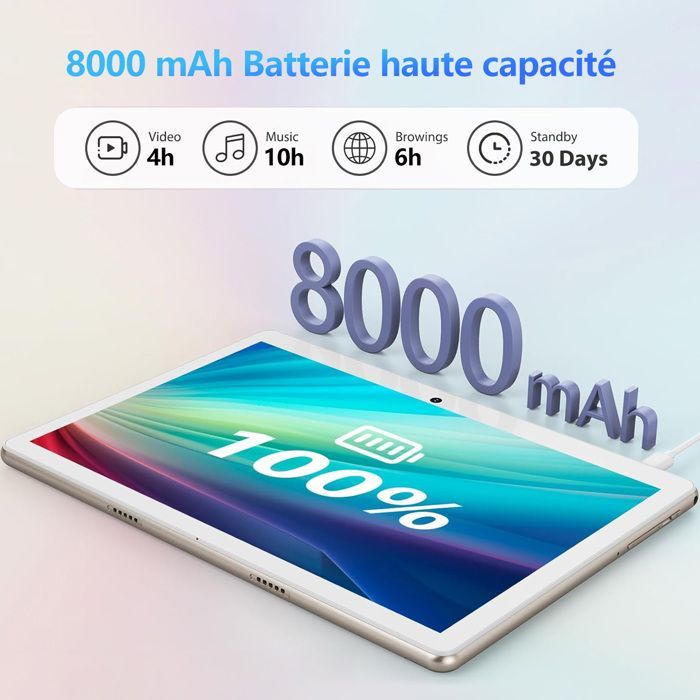 HEASUR 10,1-Zoll-Tablet, Android 14, 36 GB + 128 GB, Octa-Core-Prozessor, 5G-WLAN, USB-C-Anschluss, 8000-mAh-Akku, inklusive Tastatur, Maus und Kopfhörern, Gold