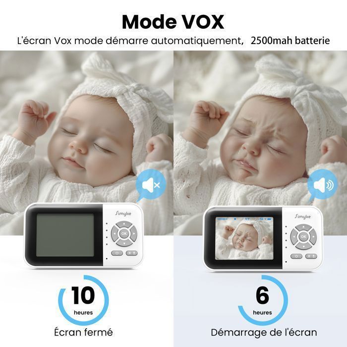 Moniteur Bébé Vidéo WiFi 2 Caméras, Écran LCD 2.8