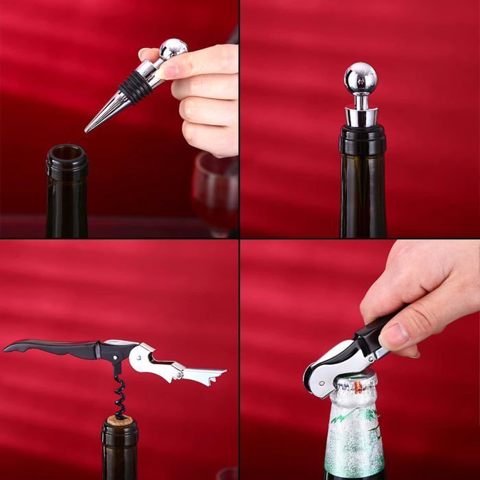 Abrebotellas, juego de 4 accesorios para vino, acero inoxidable, alta calidad y durabilidad, exquisito, compacto, regalos exquisitos