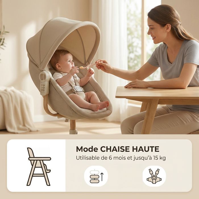 LOUNA multifunctional 4 in 1: CRADLE, ELECTRIC SWING, HIGH CHAIR, BABY CHAIR.