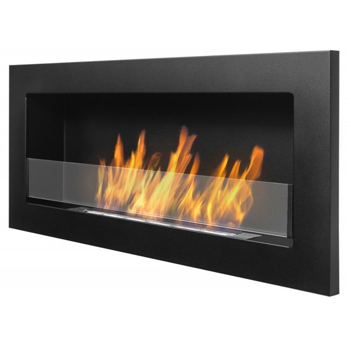 Cheminee bioethanol noir 90 cm avec verre. Cheminée bio éthanol murale