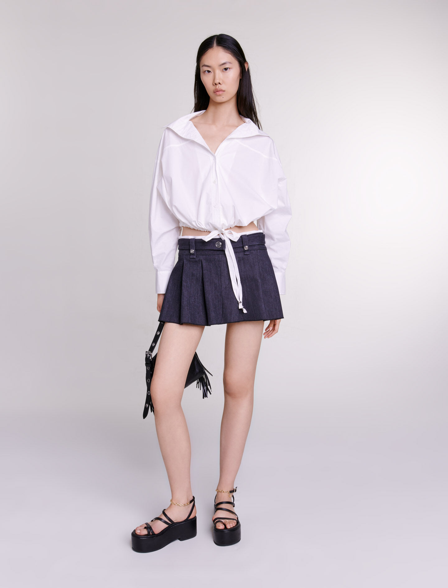 Zwarte minirok met denimlook - Zwart
