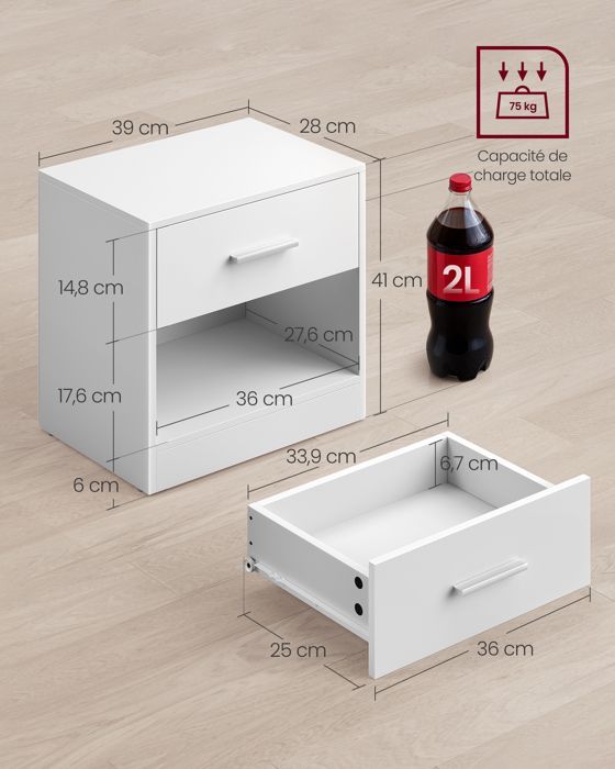 Table de chevet - VASAGLE - Blanc Classique - 1 tiroir - Design moderne et robuste