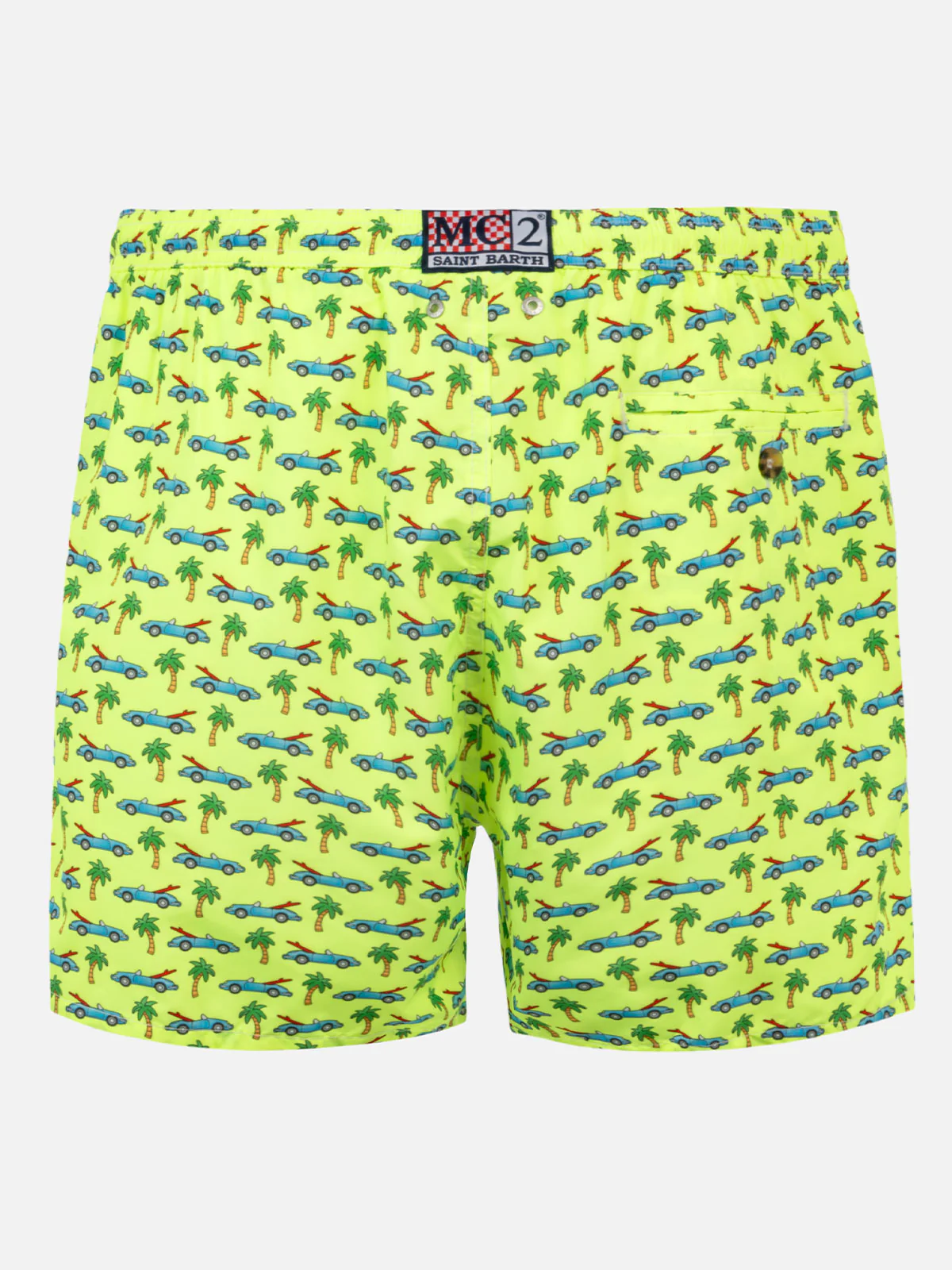 Herrenbadehose aus leichtem Stoff mit Surfcar-Print