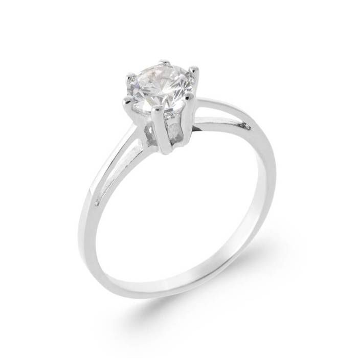 Anel solitário - Bijouxia - Cristal de zircônio - Prata de lei 925 - Qualidade de joalheria