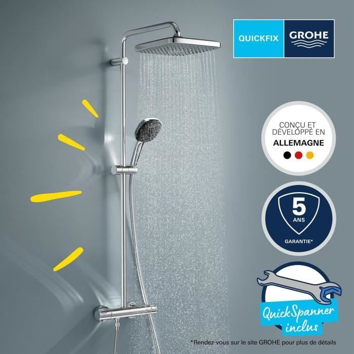 Columna de ducha con mezclador termostático - Ahorro de agua - GROHE Vitalio Comfort 250 - Cromado - 26696001