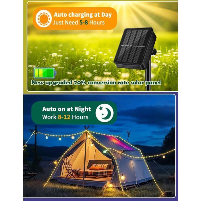 Guirnalda de luces solares YYV de 11,9 m, resistente al agua IP65, con 100 LED para uso exterior, ideal para fiestas, Navidad y decoración de árboles.