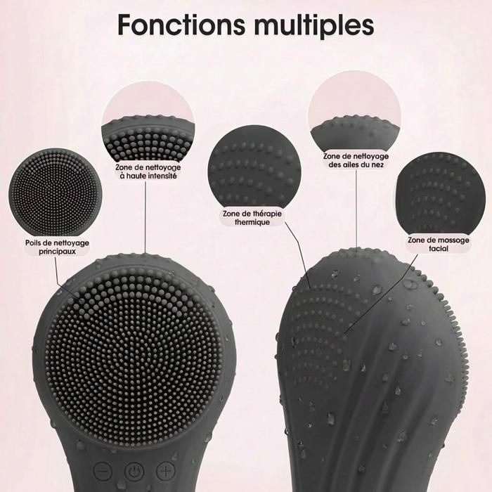 Brosse nettoyante visage électrique, adaptée aux hommes et aux femmes, nettoyage rapide, exfoliation, rechargeable par USB - Noir