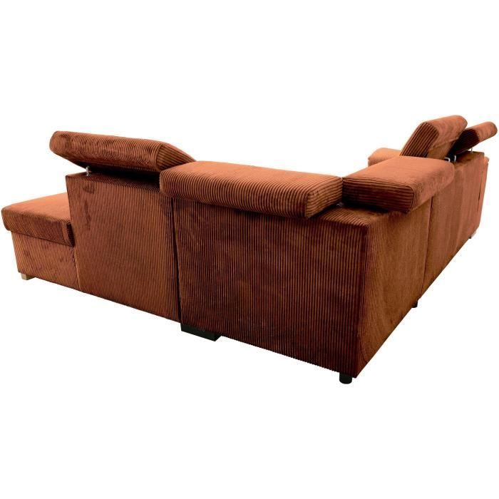 Reversible corner sofa bed - 5 seater - DAYTONA - Terracotta Velvet Fabric - Storage compartment - W260 x H94 x D216 cm