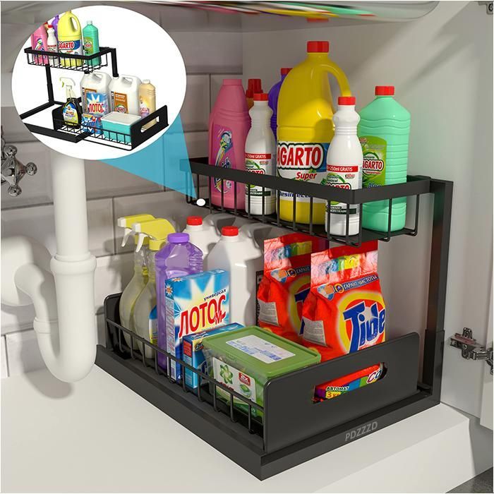 Rangement Sous Evier - Accessoires de cuisine - Noir - Coulissant - Polyvalent - Organisateur