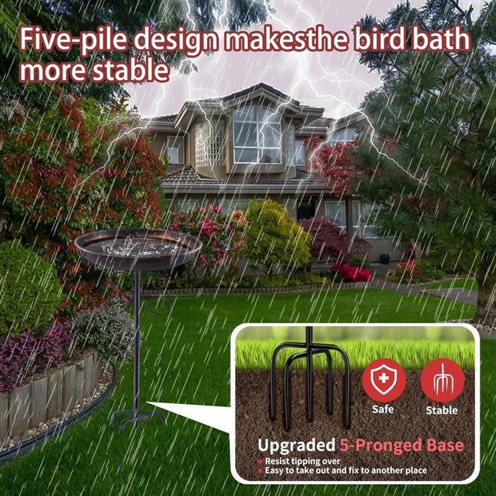 Portable bird bath - pole-mounted birdhouse, easy to assemble and sturdy.