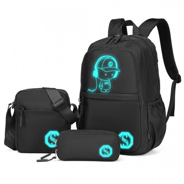 30x14x45cm Backpack Set of 3 Stitch Children's Backpacks with Shoulder Bag and Pencil Case for School, Black