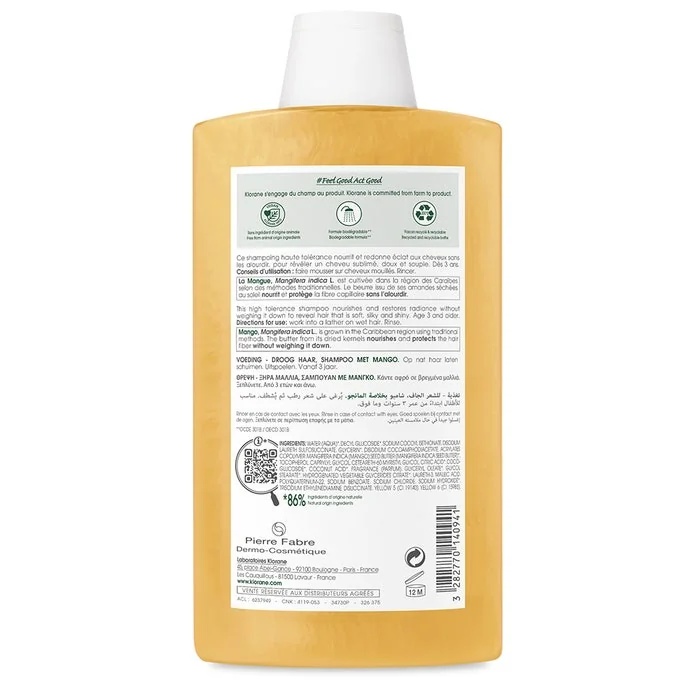 KLORANE Shampoo met mangoboter 400 ml Voedt droog haar