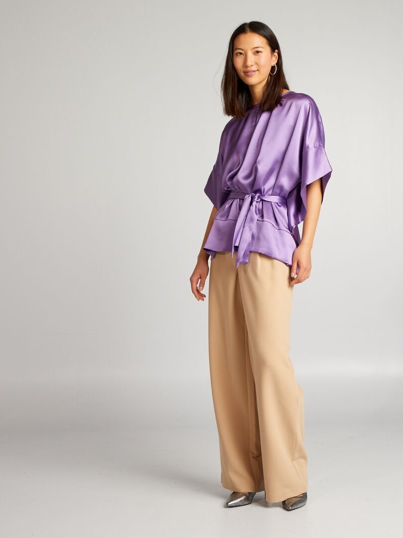 Mouwloze satijnen blouse in effen kleur - PAARS