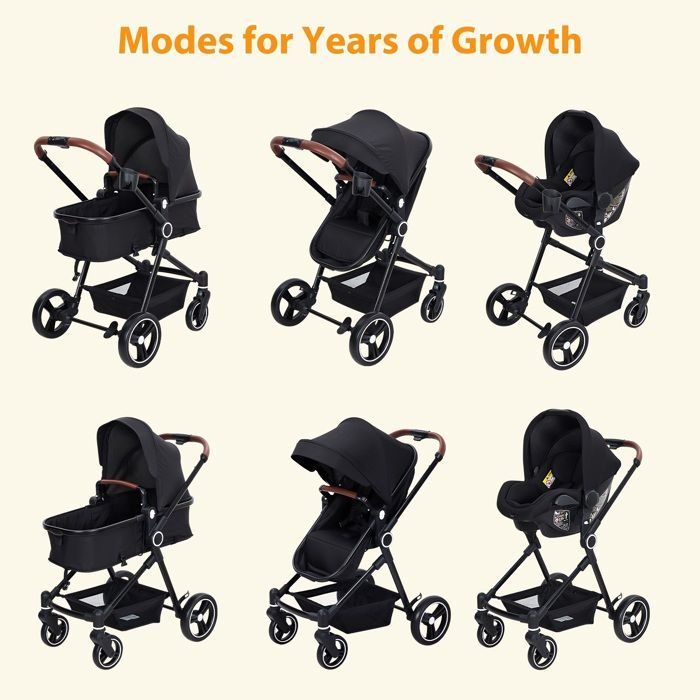 Cochecito combinado 3 en 1 con asiento para coche, cochecito de viaje plegable, arnés de seguridad de 5 puntos para bebés de 0 a 36 meses.