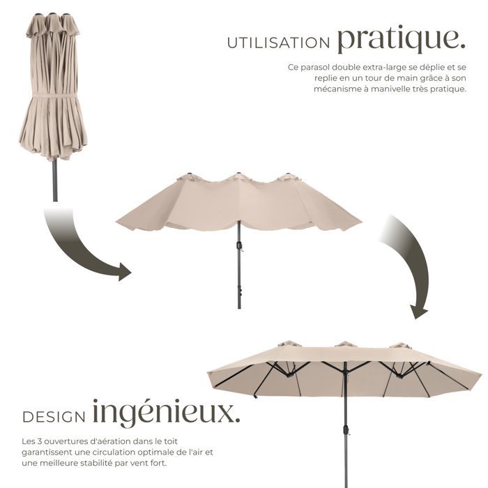 Parasol - TECTAKE - Ombrelle SILIA en aluminium réglable en hauteur 460 x 270 cm avec protection UV - Beige
