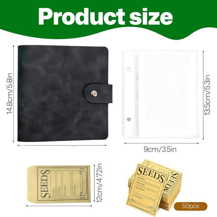 Sobres para almacenar semillas - ZOKKO - Paquete de 50 - Negro - 7,8 x 12 cm - Papel Kraft