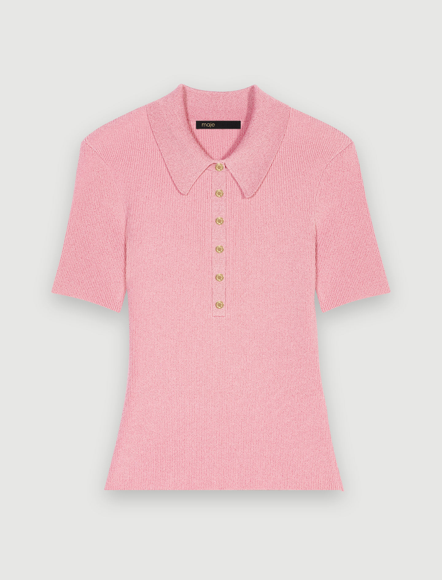 Tricou polo tricotat strălucitor - Roz deschis