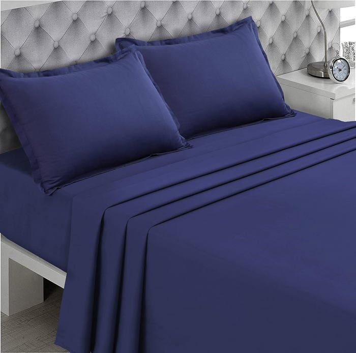 Sábana encimera - 100% algodón - Azul - 240 x 300 cm - 57 hilos/cm² - Cama doble